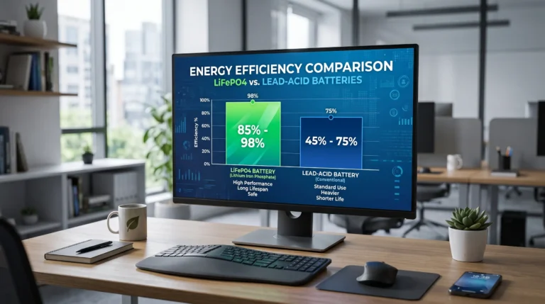 Energy efficiency comparison chart LiFePO4 85-98% vs lead-acid 45-75% - Runing Power