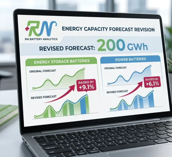 200 GWh lithium battery output forecast revision chart 2026 - energy storage vs EV growth comparison
